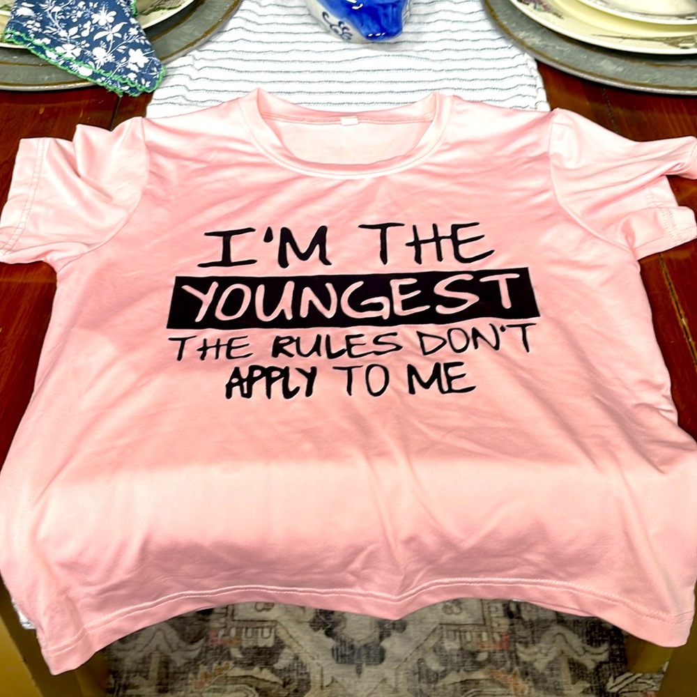 Pink shirt kids medium black font